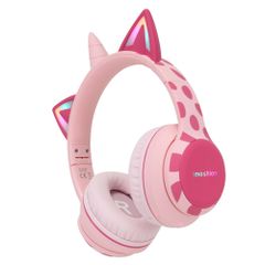 imoshion Cuffie wireless per bambini con LED a forma di unicorno - Limitatore di decibel - Con cavo AUX - Pink / Hot Pink