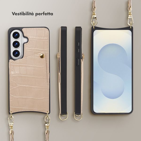 Selencia Cover per telefono Nova Croco con cordino e portacarte Samsung Galaxy S26 - Beige