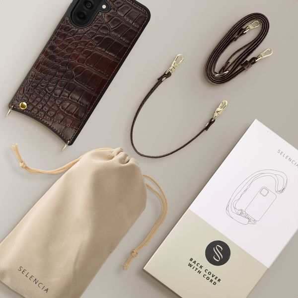 Selencia Cover per telefono Nova Croco con cordino e portacarte Samsung Galaxy A37 (5G) - Choco Brown