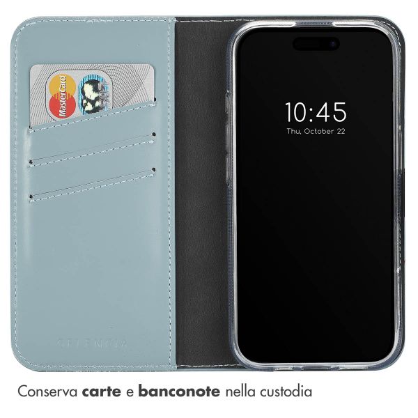 Selencia Cover a libro in vera pelle Apple iPhone 16 Plus - Air Blue