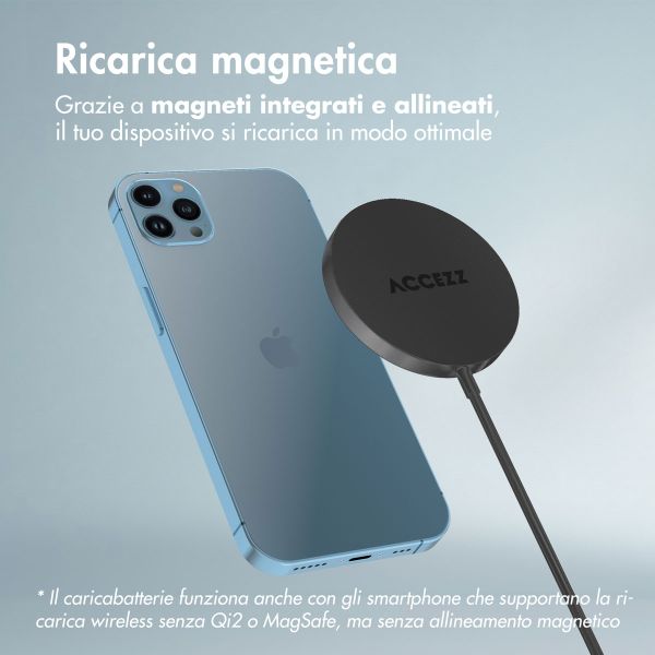 Accezz Caricabatterie Wireless USB-C - Caricatore Senza Fili MagSafe e Qi2 - 1 metro - Nero